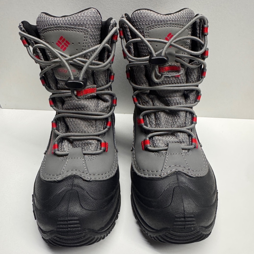Columbia Kids' Black and Gray Snow Boots with Red Accents